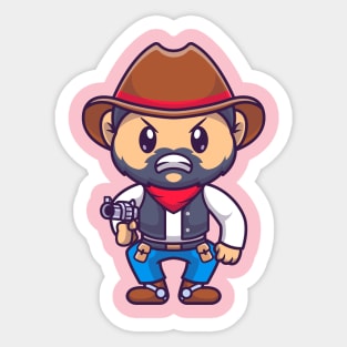Angry Cowboy Holding Gun Cartoon Sticker